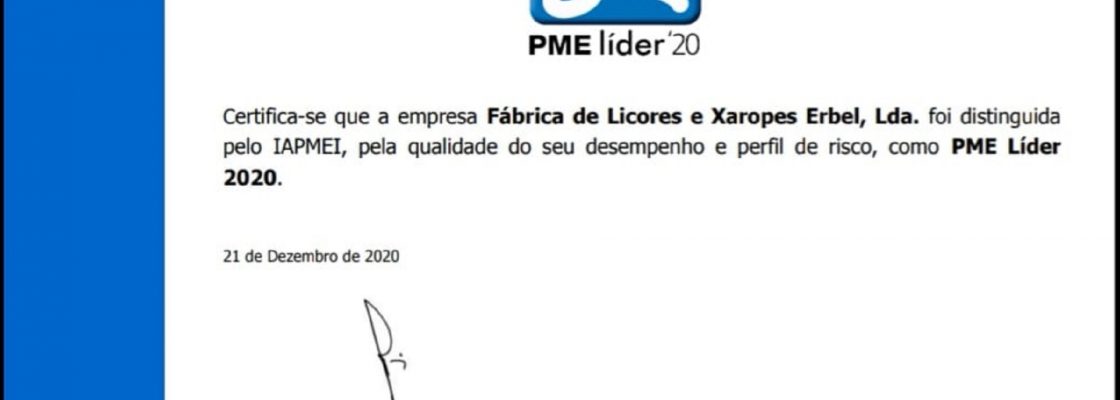 Erbel, Lda. distinguida como PME Líder 2020